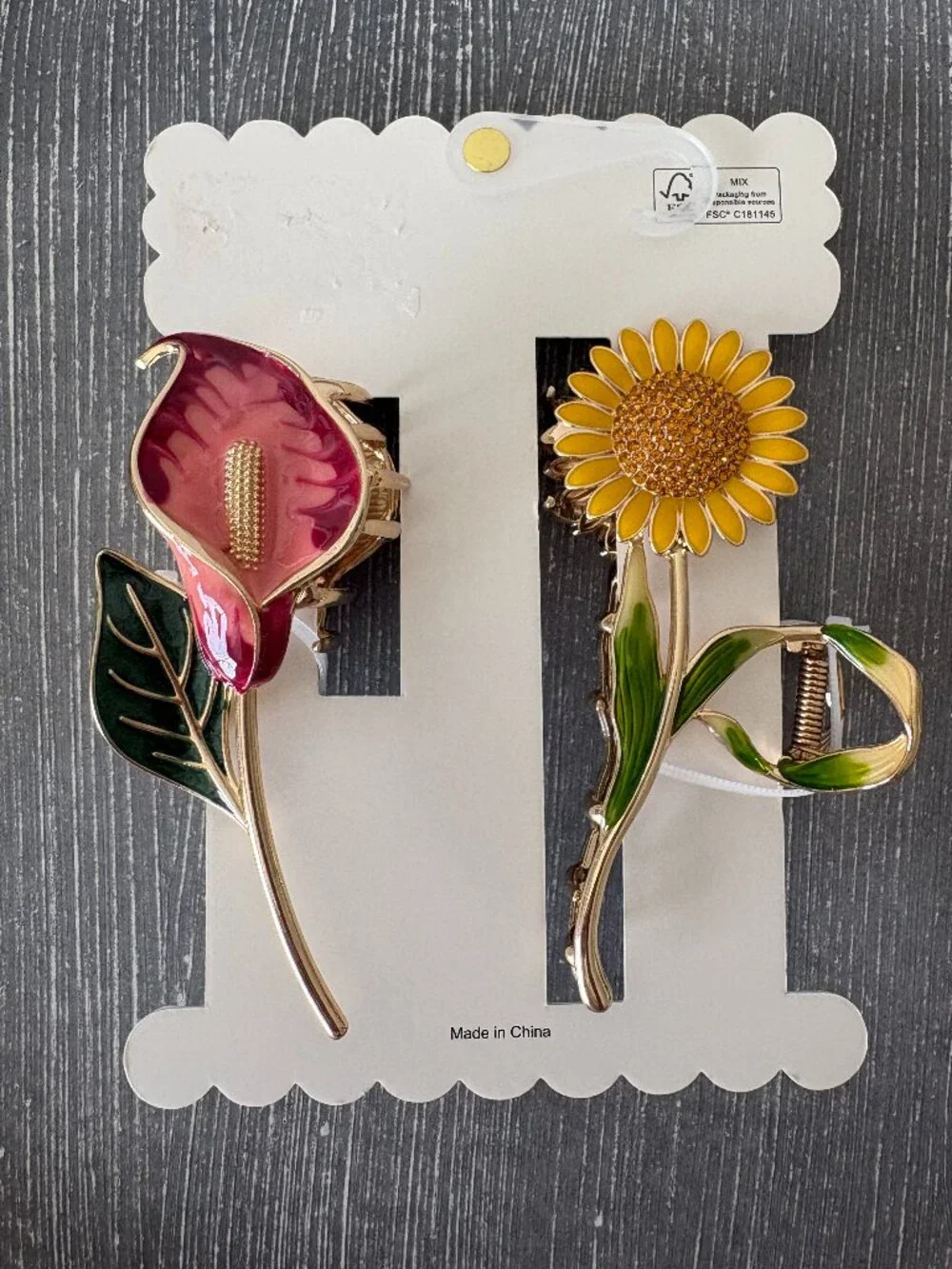 NWT - Sunday State Metal Hair Clip - Set of 2 - Sunflower and Mauve Calla Lily